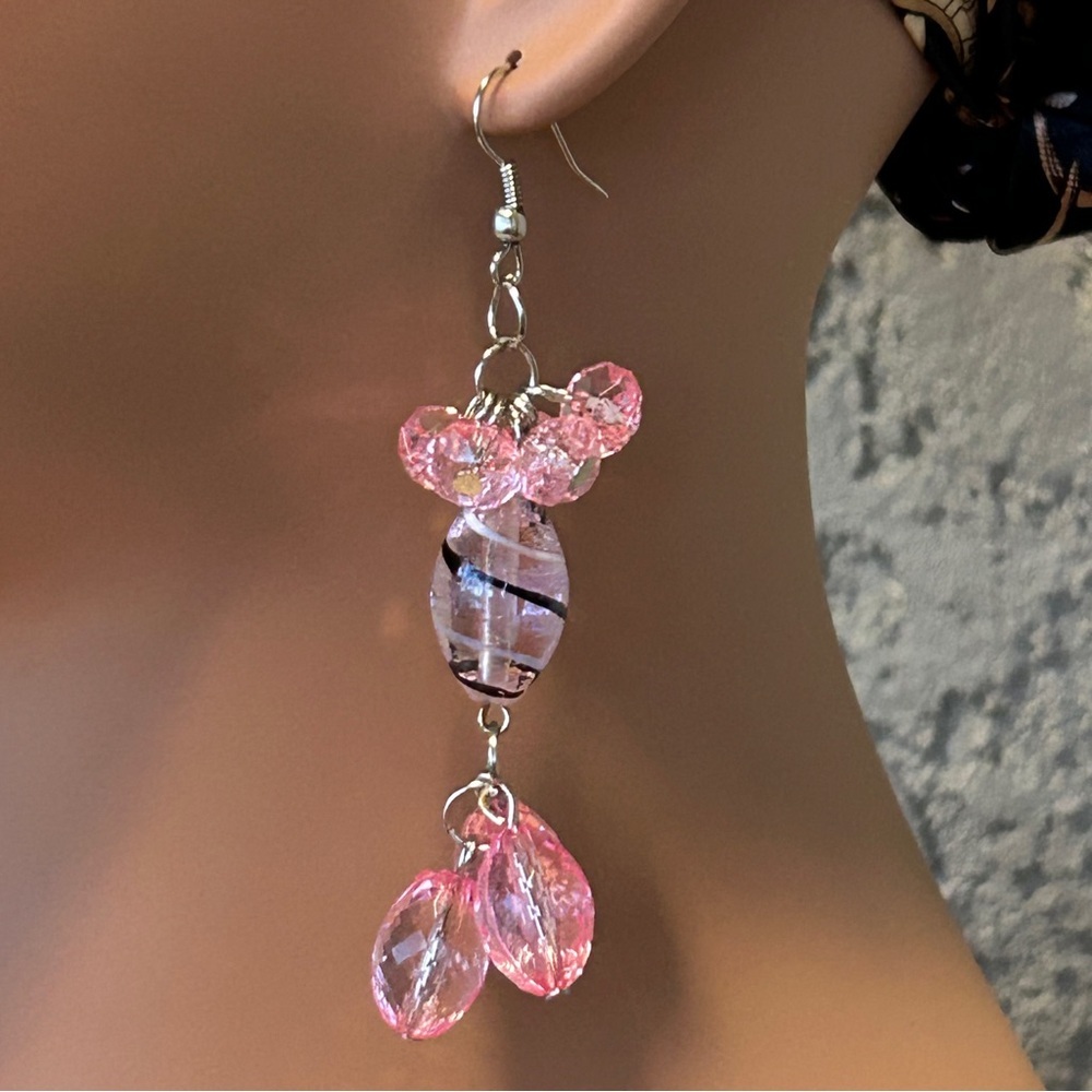 Artisan Pink Glass Drop Cluster Earrings
